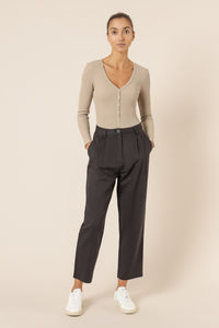 Nude Lucy millie long sleeve waffle bodysuit mocha top