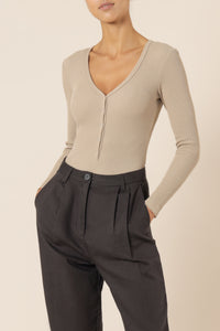 Nude Lucy millie long sleeve waffle bodysuit mocha top