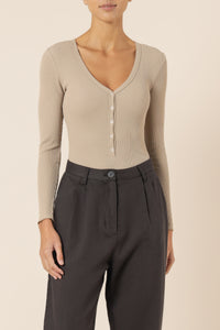 Nude Lucy millie long sleeve waffle bodysuit mocha top