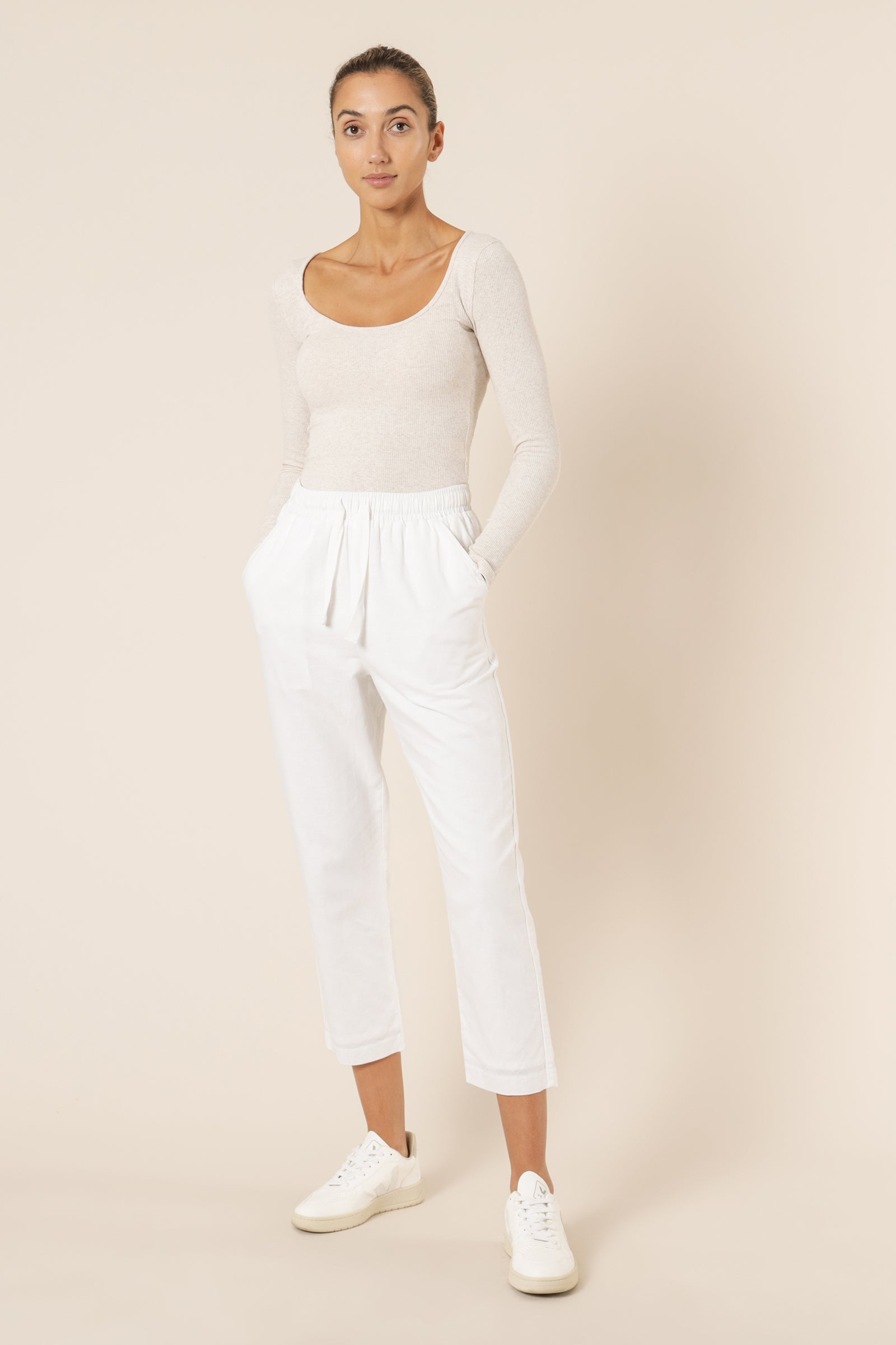 Nude Lucy Maya Long Sleeve Rib Tee Cream Marle Tees 
