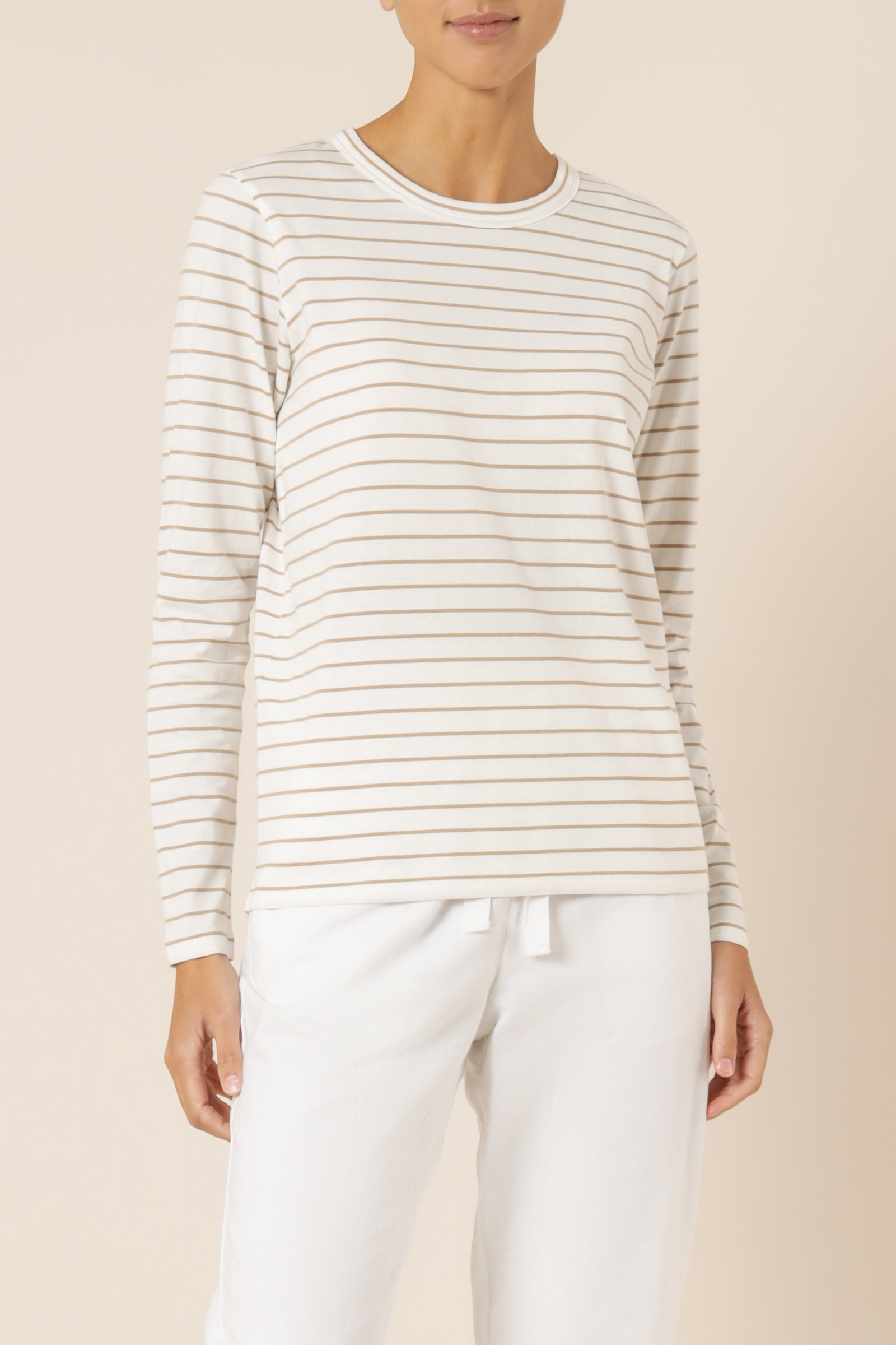 Nude Lucy Ava Long Sleeve Tee Stripe Tan Stripe Top 