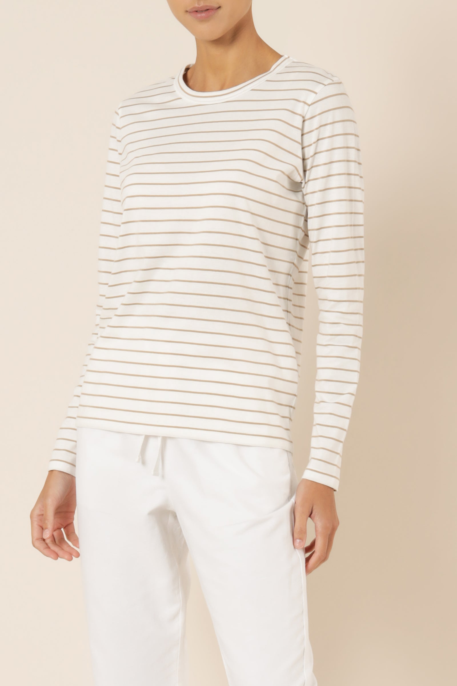 Nude Lucy Ava Long Sleeve Tee Stripe Tan Stripe Top 
