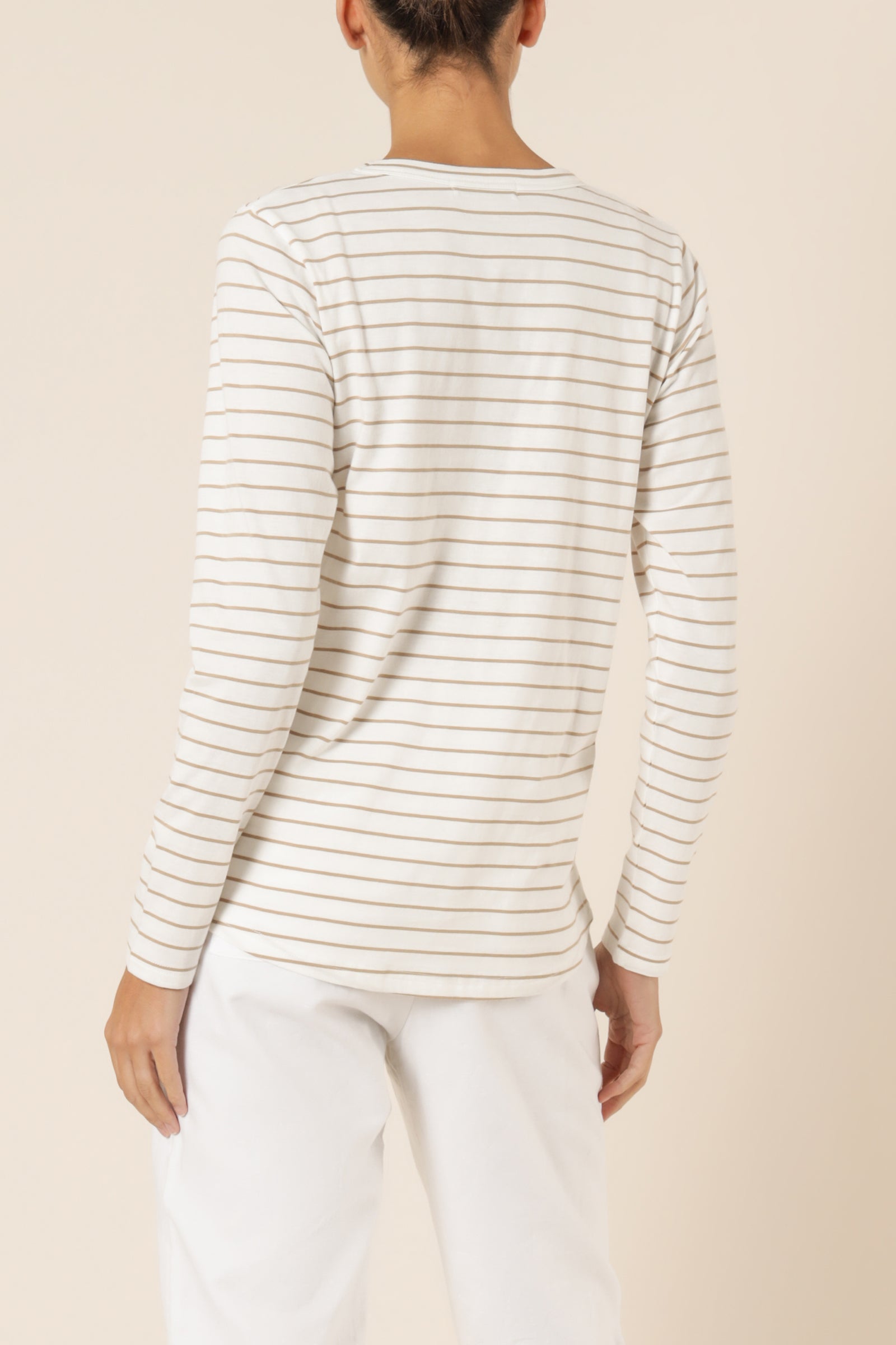 Nude Lucy Ava Long Sleeve Tee Stripe Tan Stripe Top 