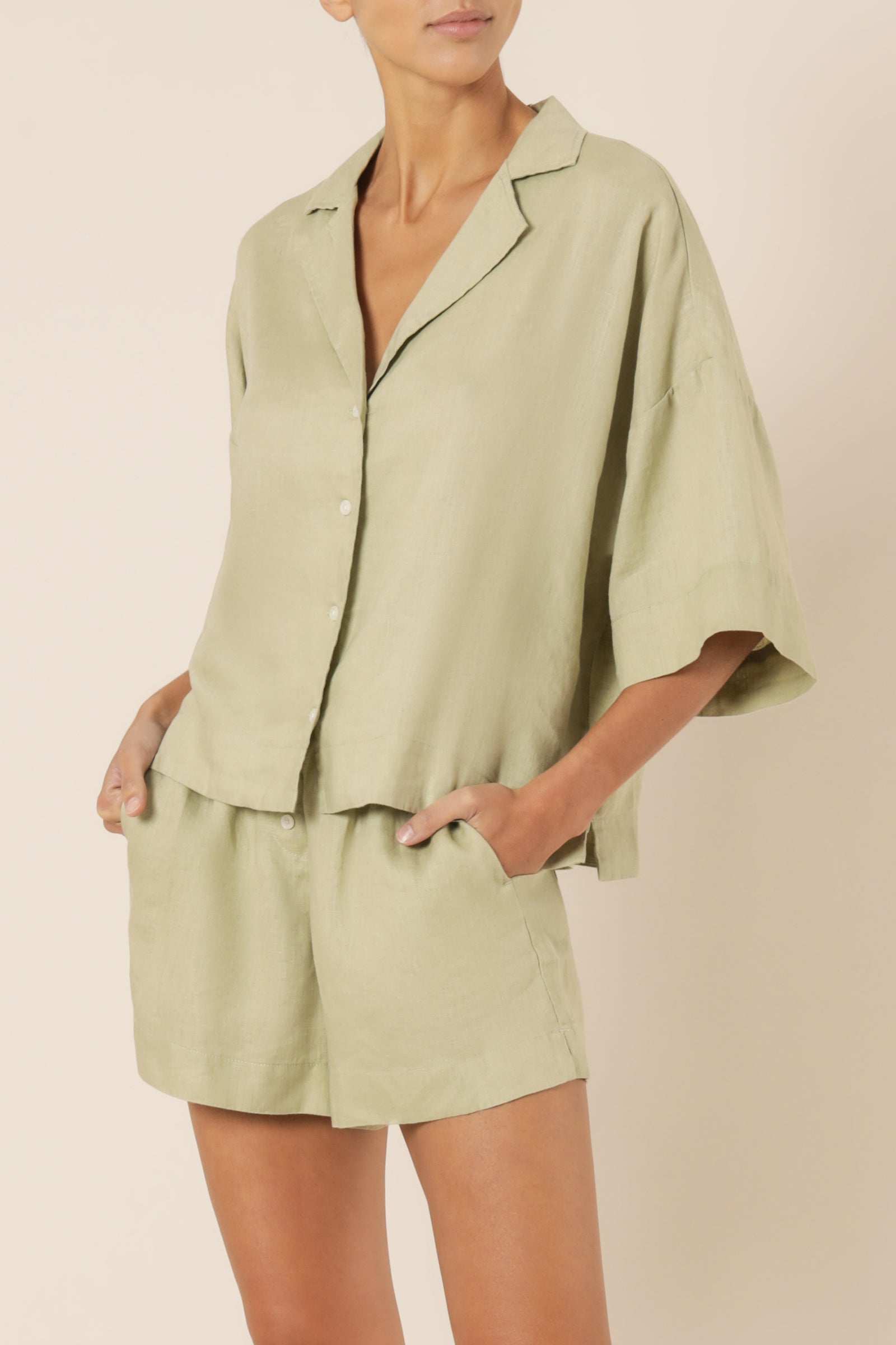 Nude Lucy Nude Lounge Linen Shirt Washed Sage Shirt 