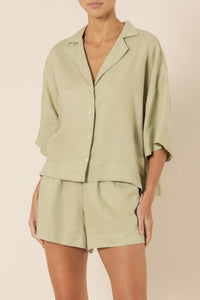 Nude Lucy nude lounge linen shirt washed sage shirt