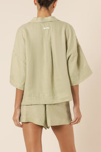 Nude Lucy nude lounge linen shirt washed sage shirt
