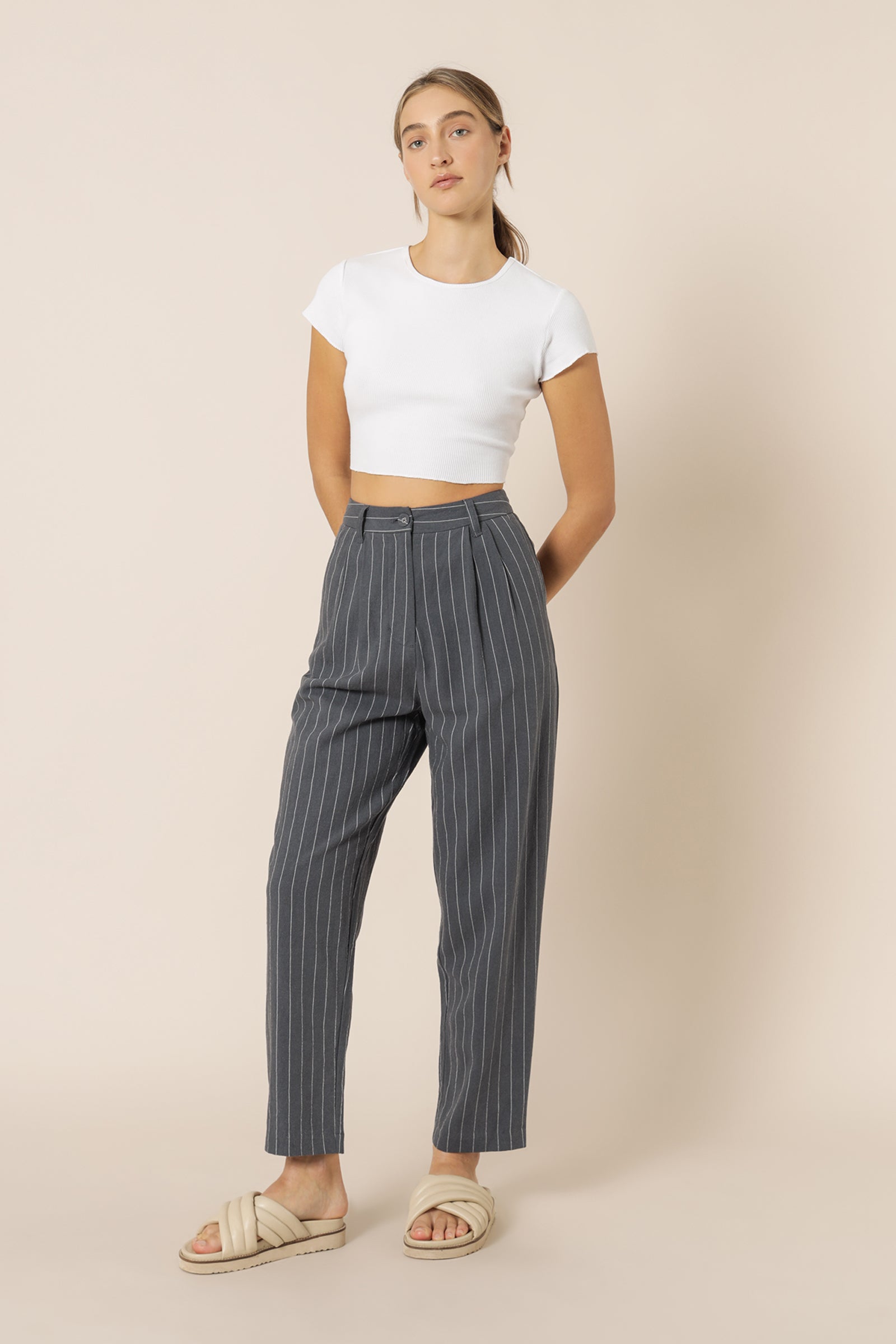 Nude Lucy Finley Pinstripe Tailored Pant Navy Pinstripe Pants 