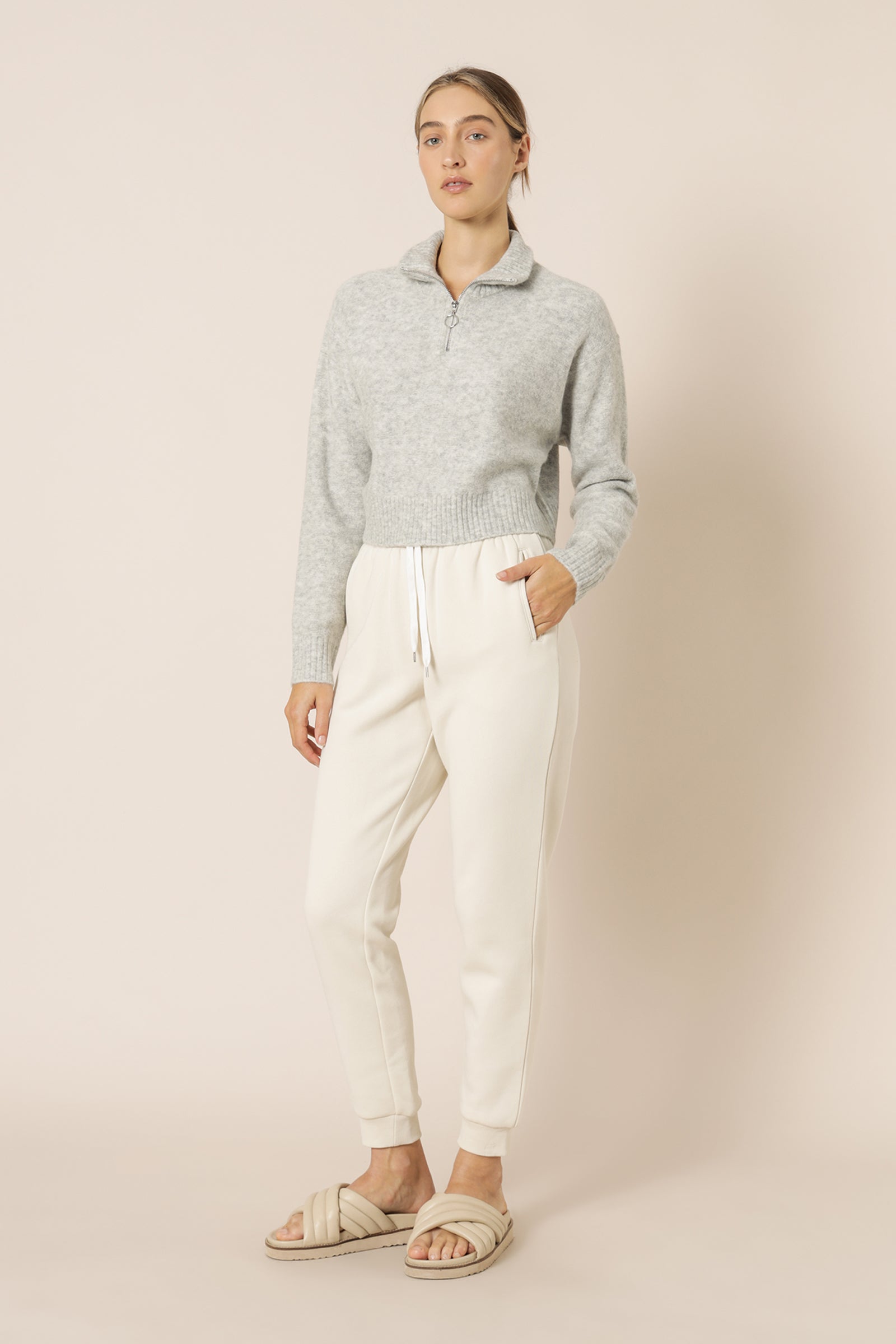 Nude Lucy Aiden Zip Up Knit Jumper Snow Marle Knits 