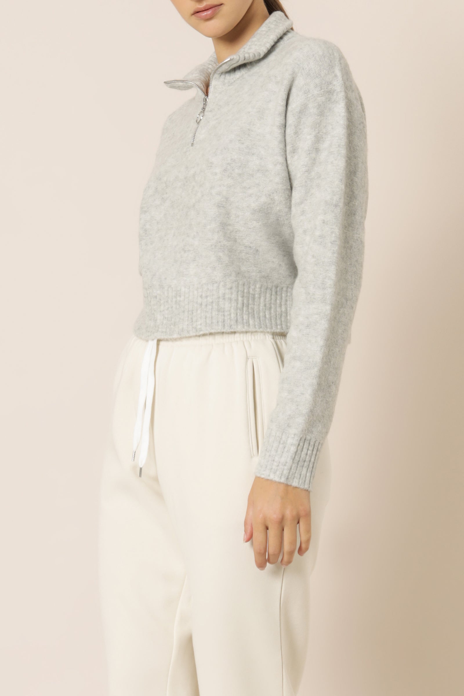 Nude Lucy Aiden Zip Up Knit Jumper Snow Marle Knits 