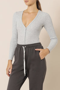 Nude Lucy millie long sleeve waffle bodysuit grey marle top