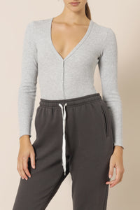 Nude Lucy millie long sleeve waffle bodysuit grey marle top