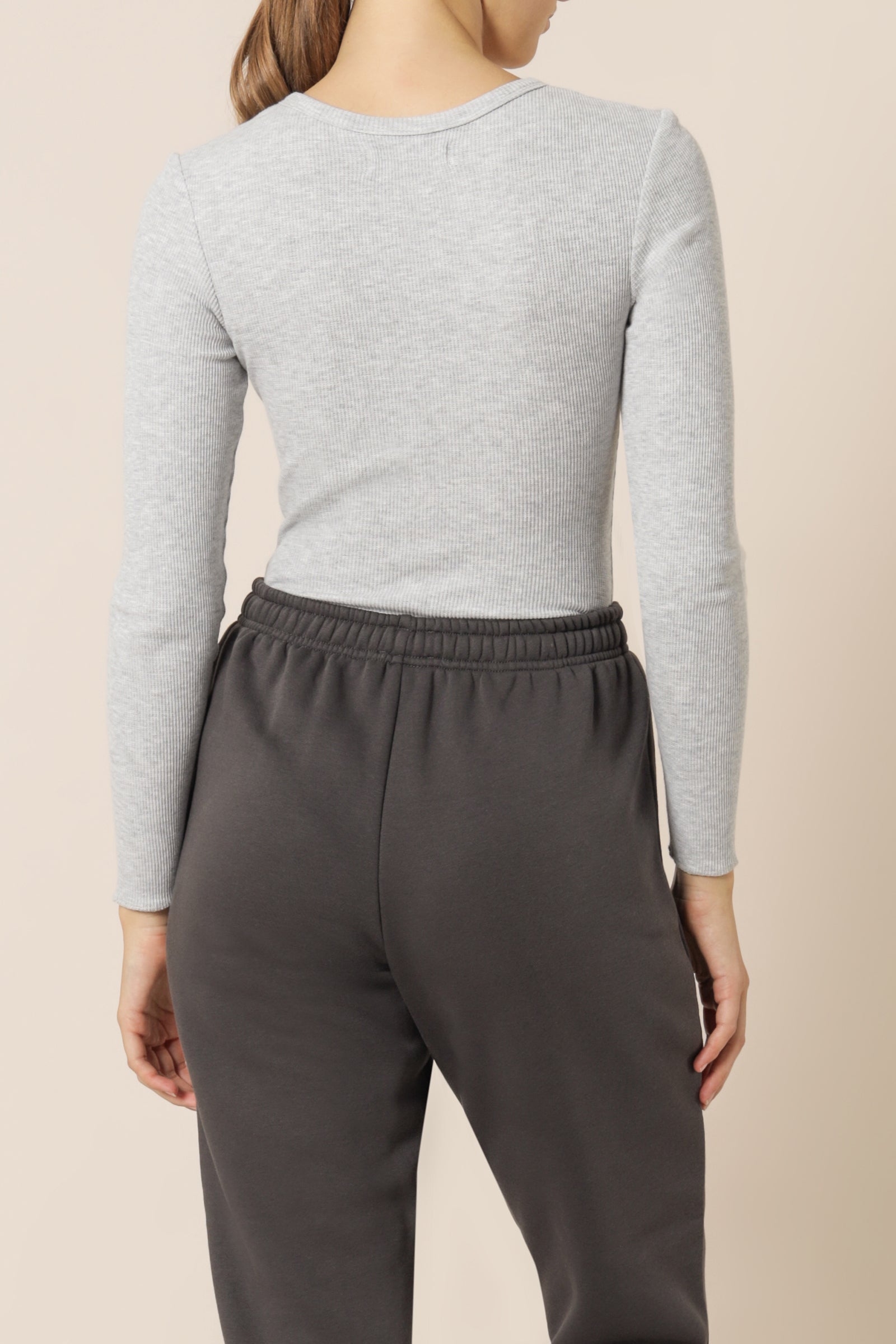 Nude Lucy Millie Long Sleeve Waffle Bodysuit Grey Marle Top 