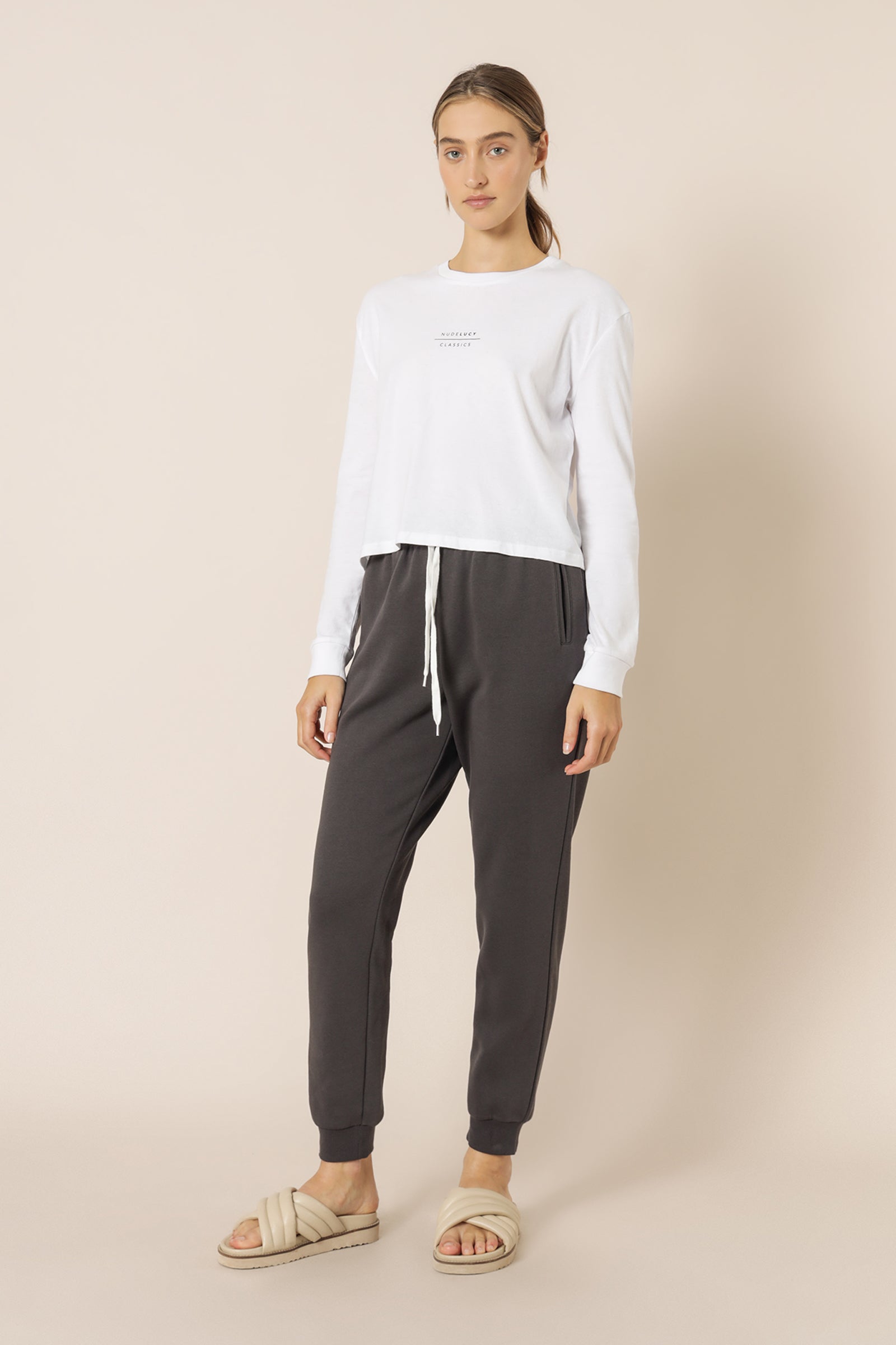 Nude Lucy nude classics long sleeve slogan tee white top