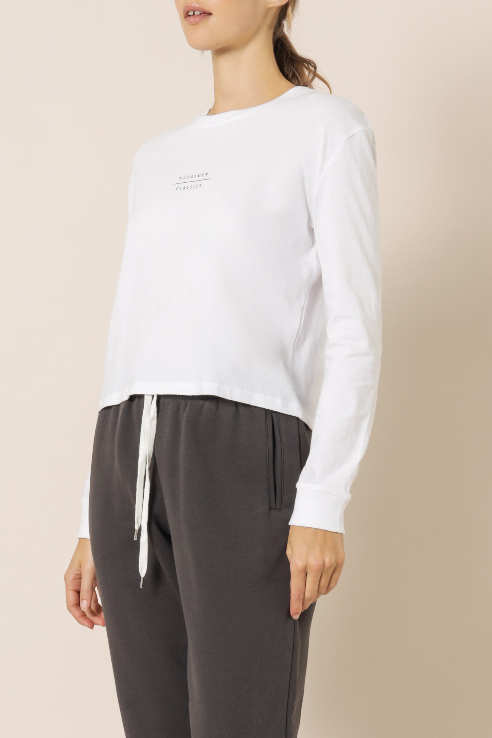 Nude Lucy nude classics long sleeve slogan tee white top