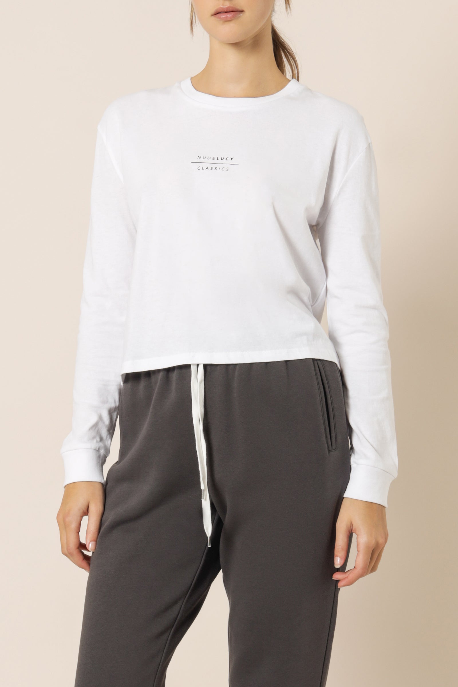Nude Lucy nude classics long sleeve slogan tee white top