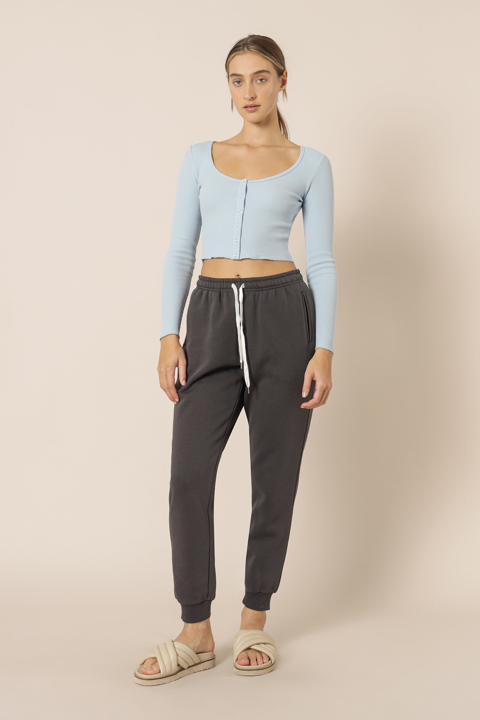 Nude Lucy Kaia Waffle Long Sleeve Tee Sky Top 