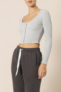 Nude Lucy kaia waffle long sleeve tee grey marle top