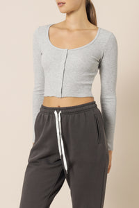 Nude Lucy kaia waffle long sleeve tee grey marle top