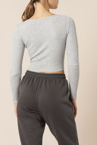Nude Lucy kaia waffle long sleeve tee grey marle top