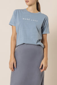 Nude Lucy Nude Lucy washed slogan tee denim blue top