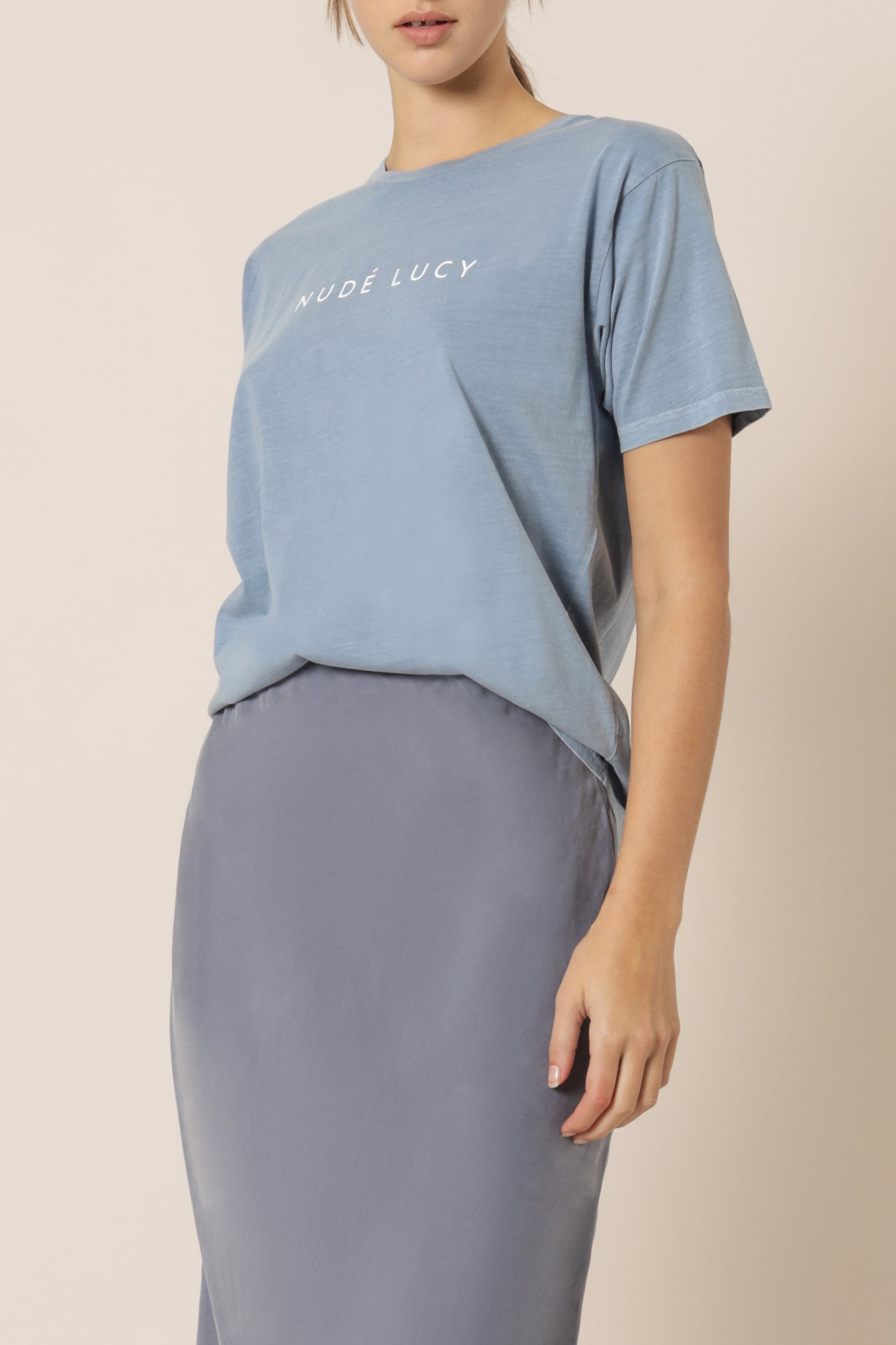 Nude Lucy Nude Lucy Washed Slogan Tee Denim Blue Top 