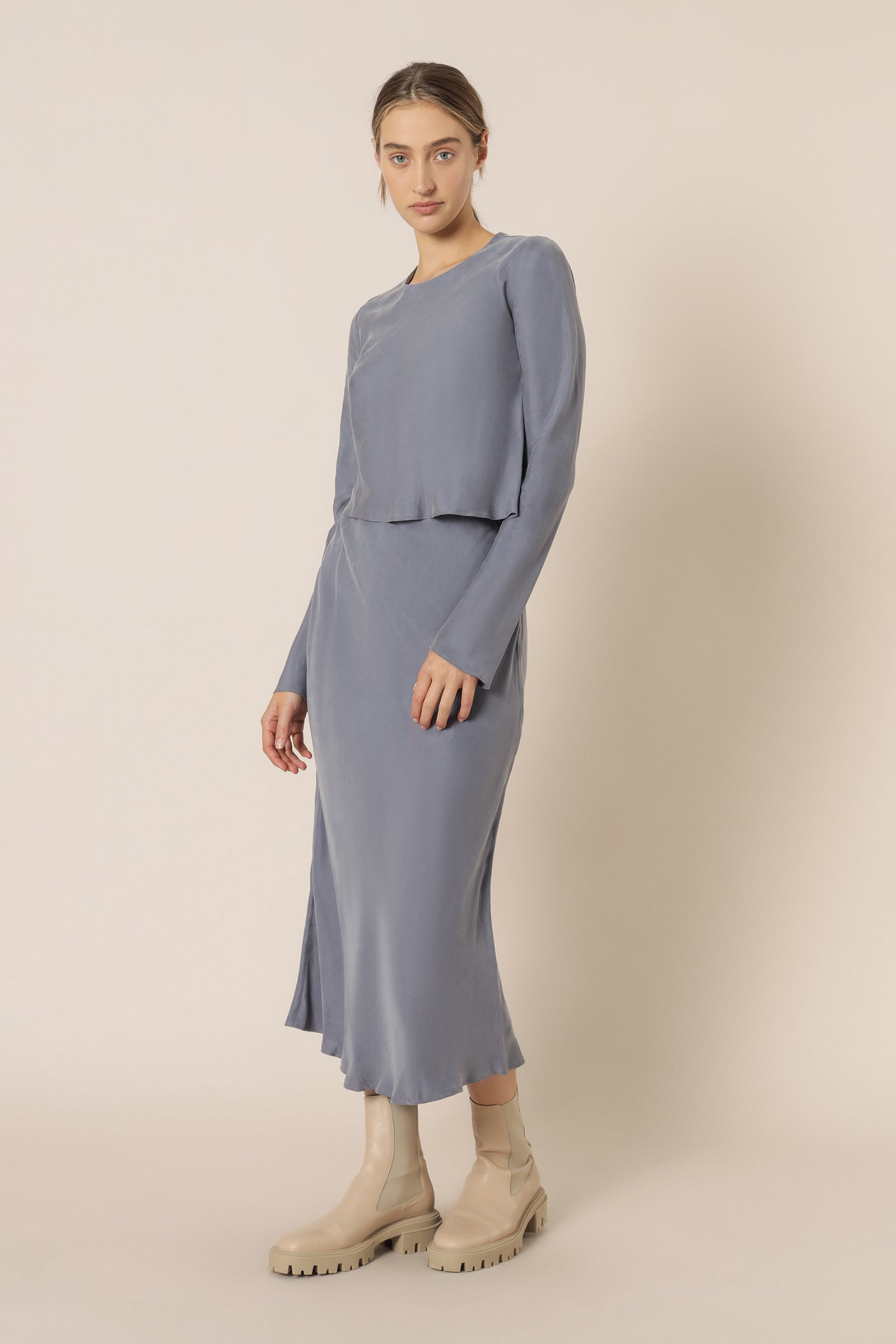 Nude Lucy Reese Cupro Midi Skirt Washed Navy Skirt 