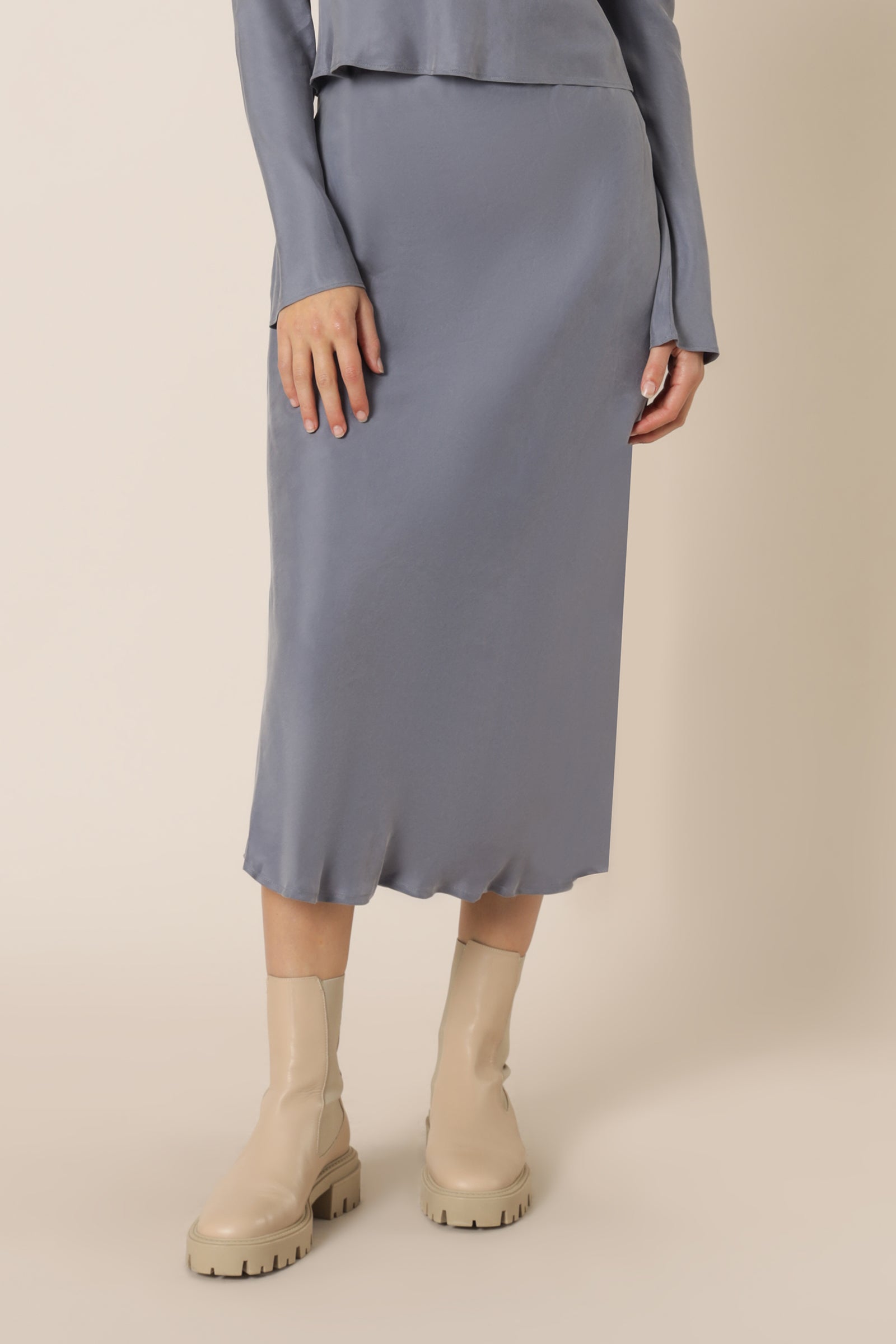 Nude Lucy Reese Cupro Midi Skirt Washed Navy Skirt 