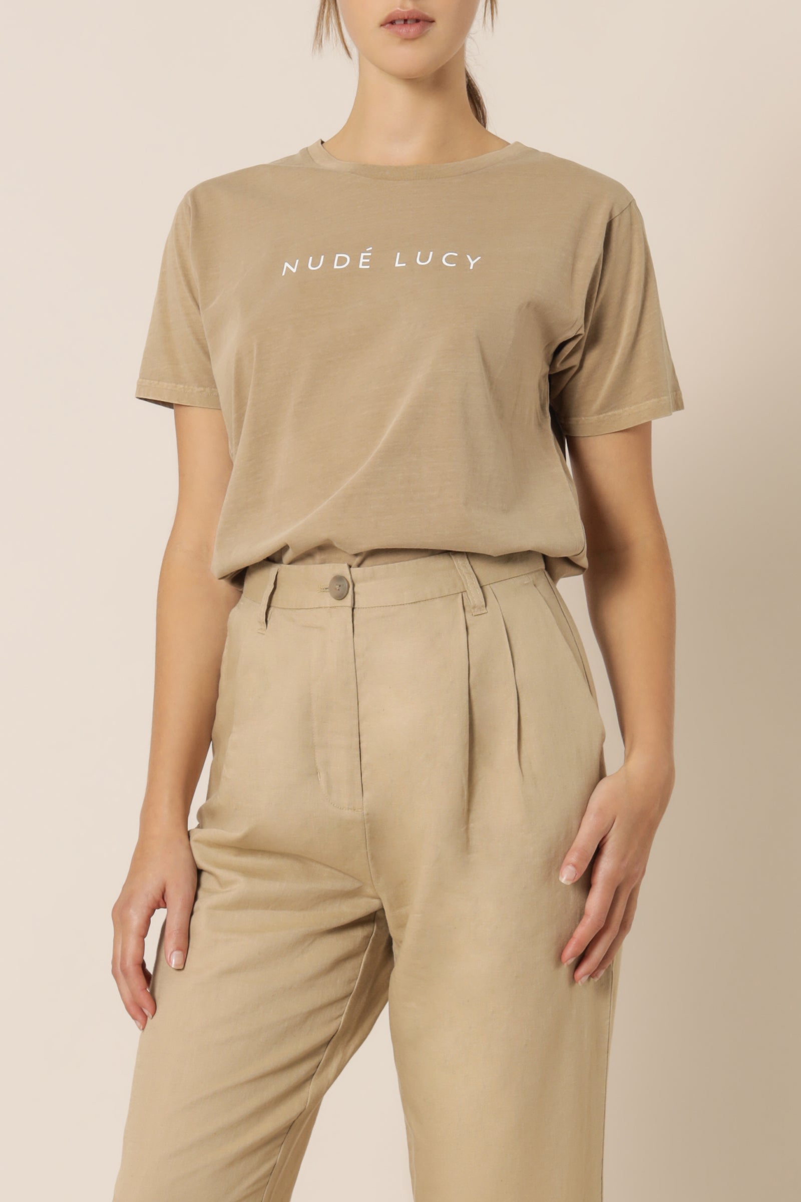 Nude Lucy Nude Lucy Washed Slogan Tee Tan Top 