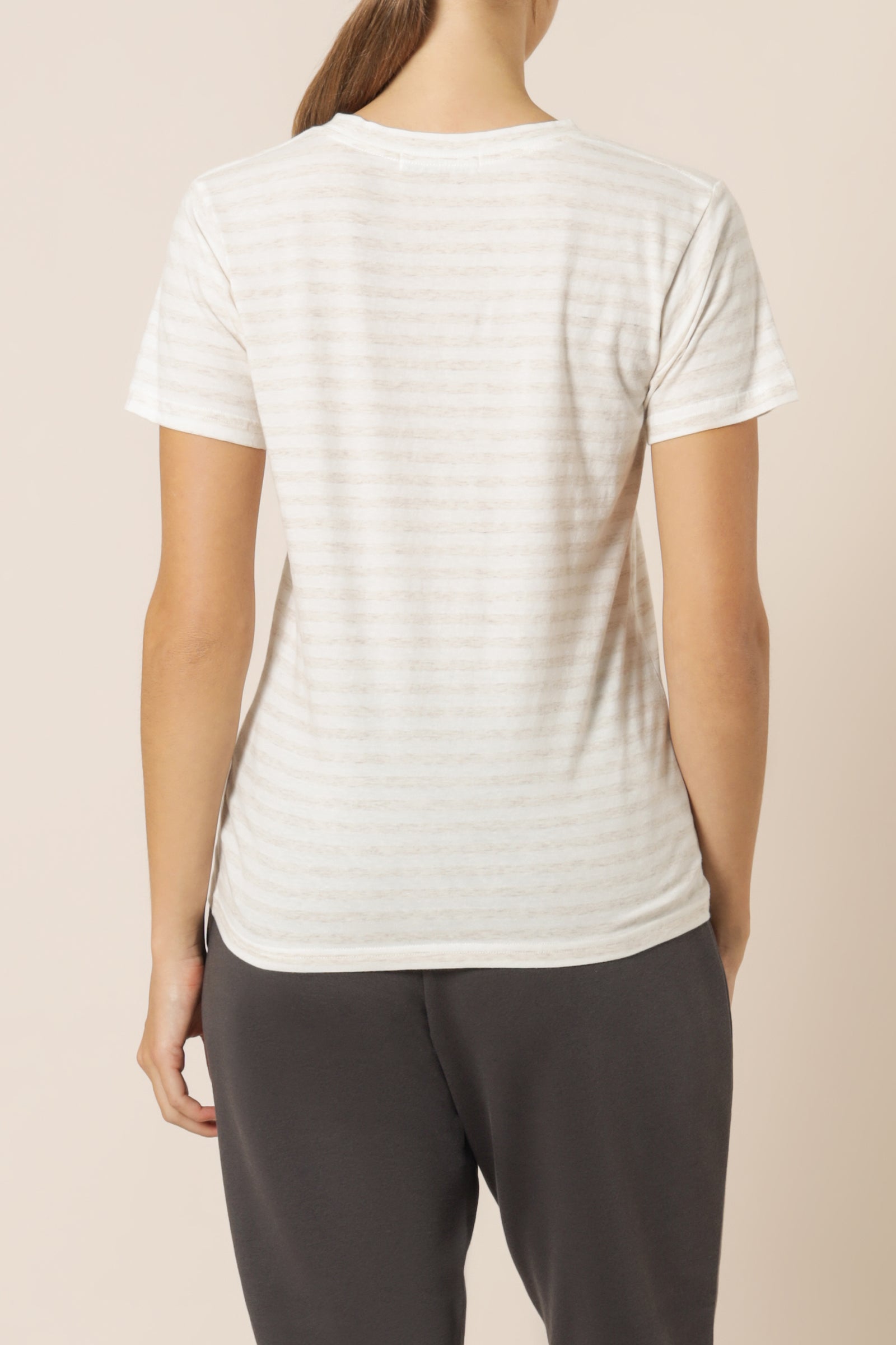 Nude Lucy Harper Basic Crew Neck Tee Cream Stripe Top 