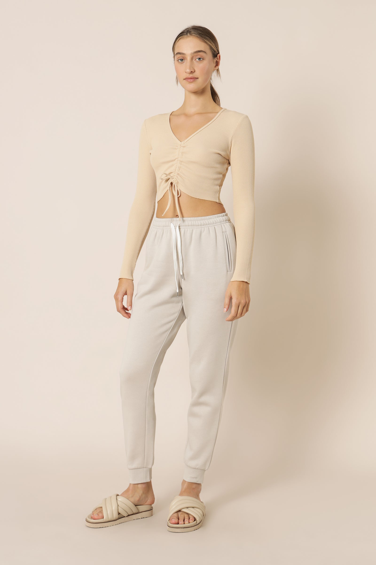 Nude Lucy joey long sleeve drawstring waffle tee honey top