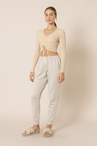 Nude Lucy joey long sleeve drawstring waffle tee honey top