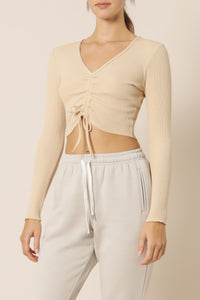 Nude Lucy joey long sleeve drawstring waffle tee honey top