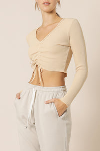 Nude Lucy joey long sleeve drawstring waffle tee honey top