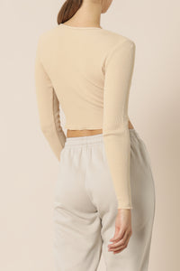 Nude Lucy joey long sleeve drawstring waffle tee honey top