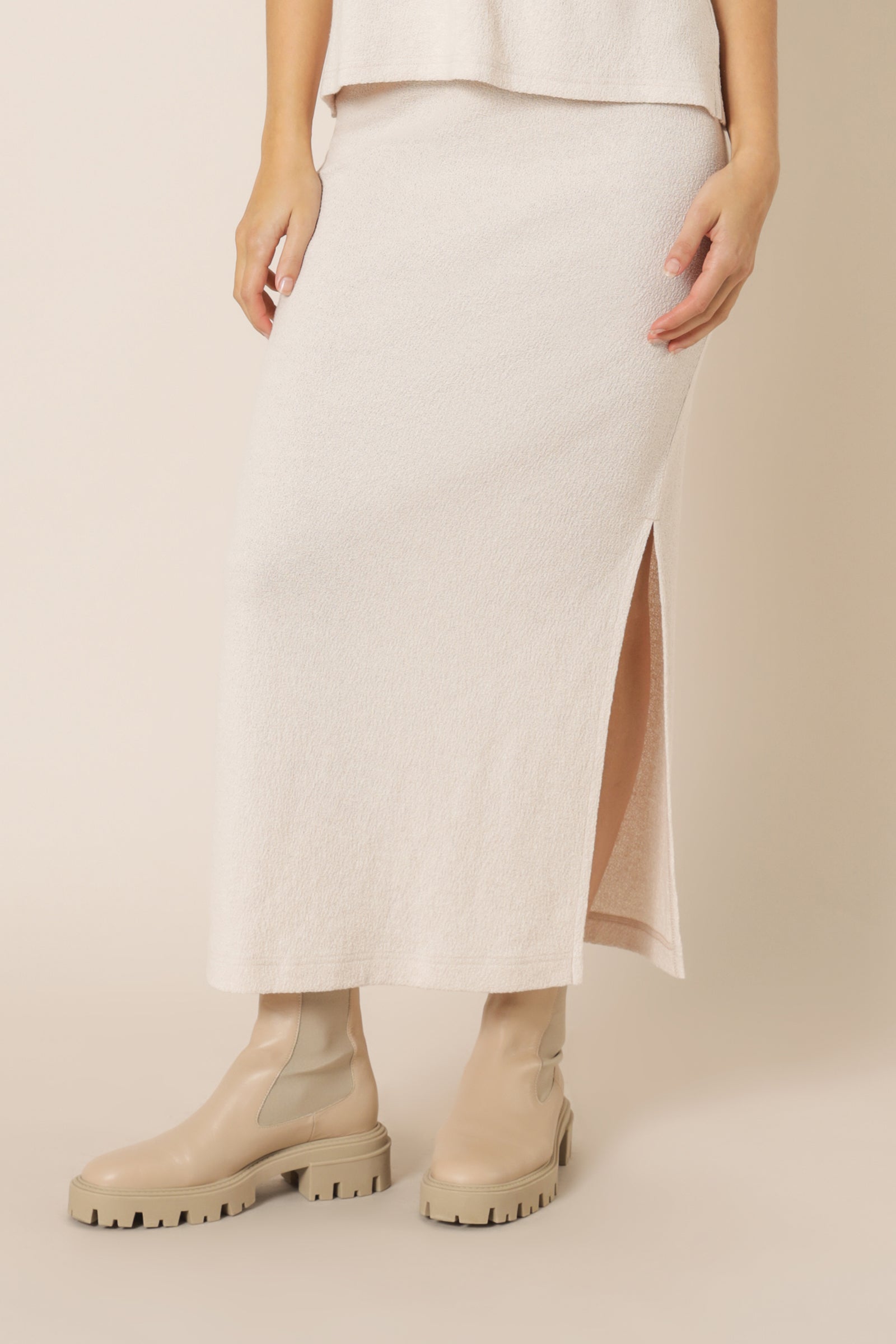 Nude Lucy Bowie Textured Midi Skirt Oat Skirt 