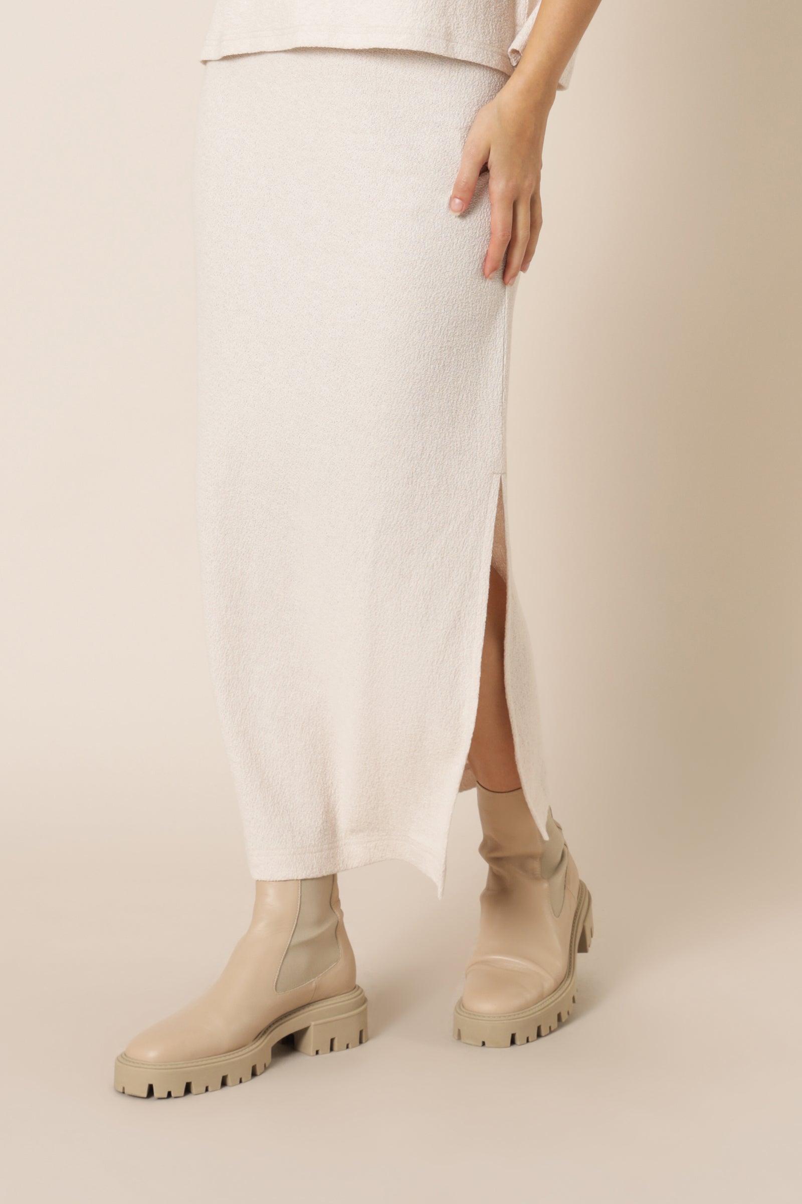 Nude Lucy Bowie Textured Midi Skirt Oat Skirt 