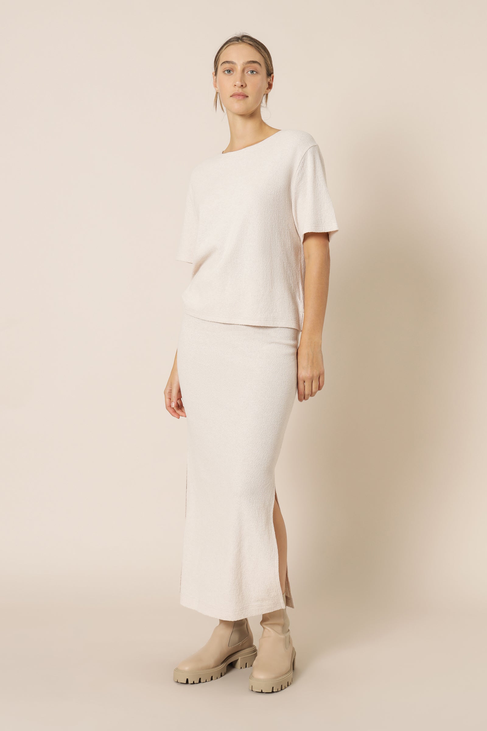 Nude Lucy Bowie Textured Midi Skirt Oat Skirt 