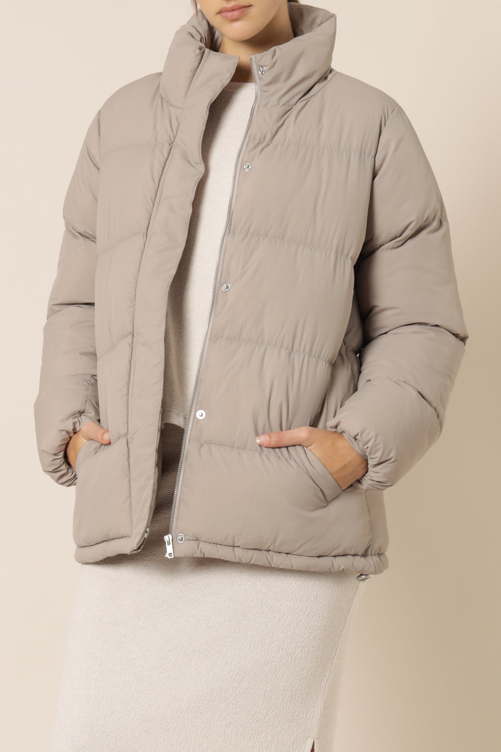 Nude Lucy Topher Longline Puffer Taupe Jackets 