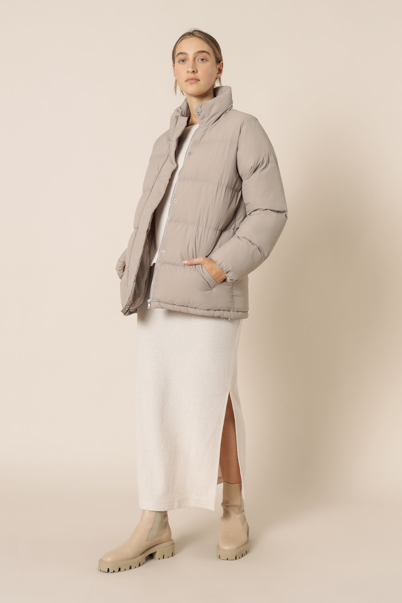 Nude Lucy Topher Longline Puffer Taupe Jackets 