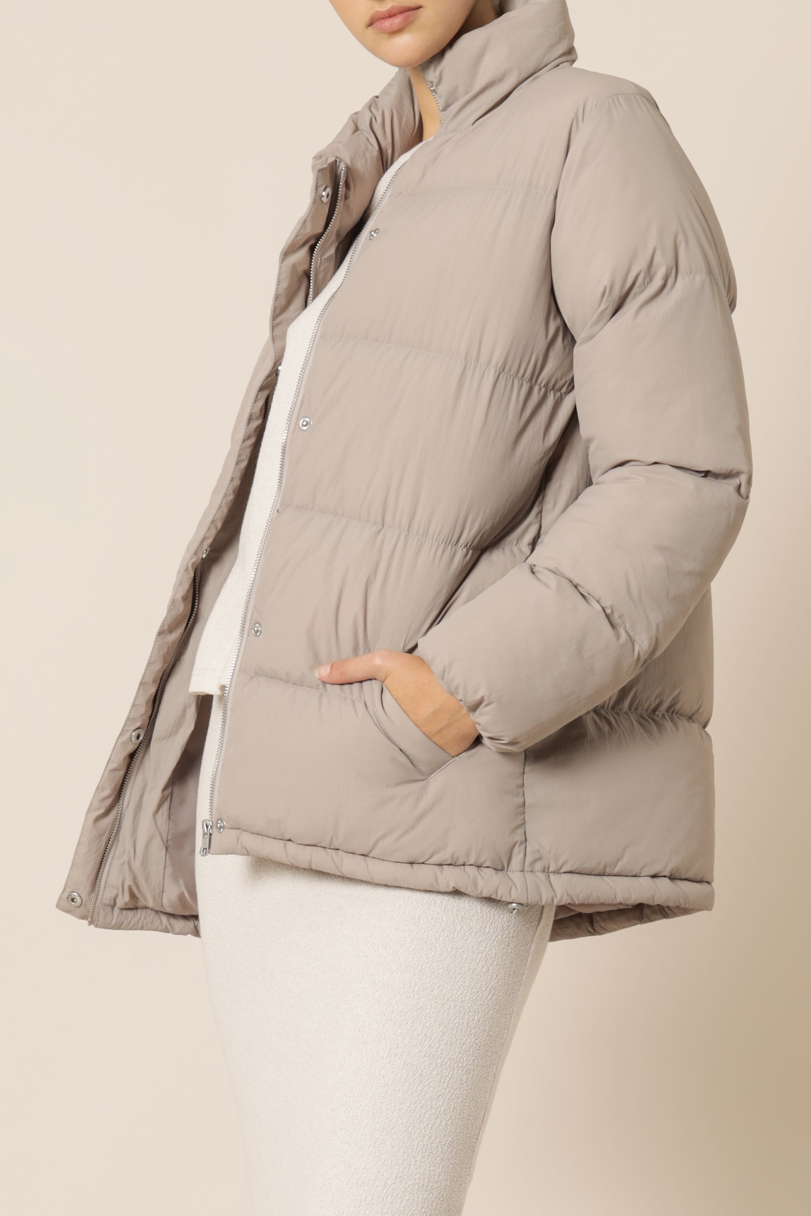 Nude Lucy Topher Longline Puffer Taupe Jackets 