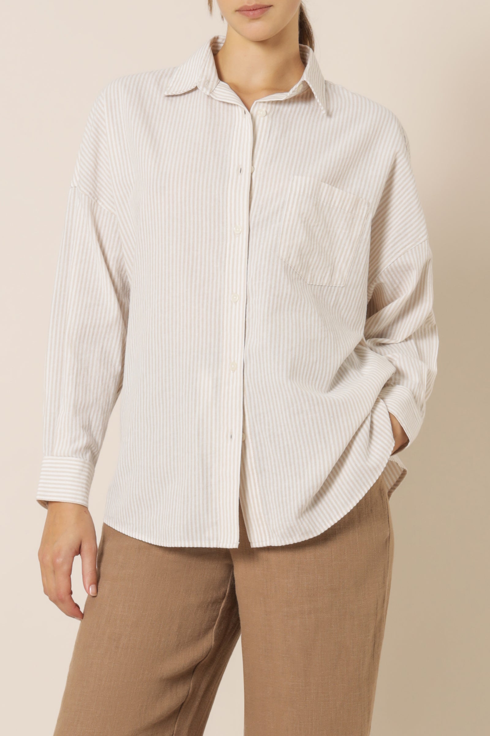 Nude Lucy Ellis Stripe Long Sleeve Shirt Oat Stripe Shirt 