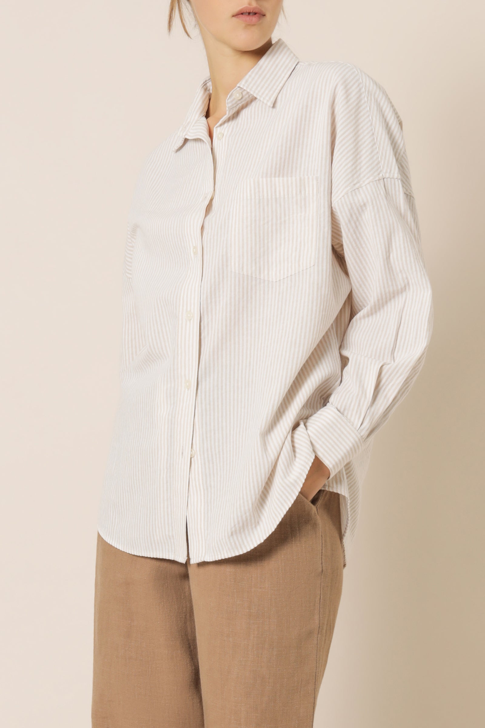 Nude Lucy Ellis Stripe Long Sleeve Shirt Oat Stripe Shirt 
