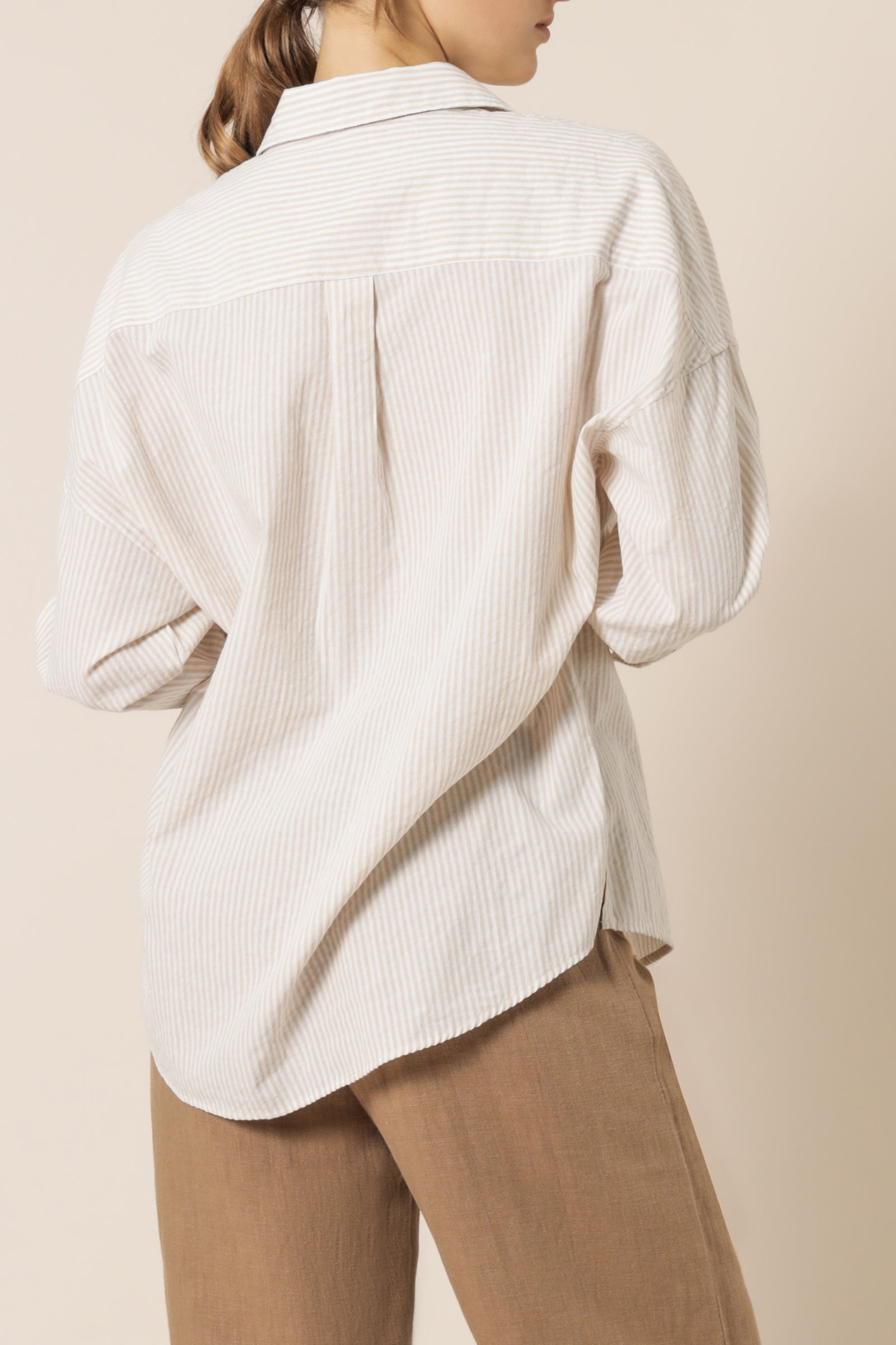 Nude Lucy Ellis Stripe Long Sleeve Shirt Oat Stripe Shirt 