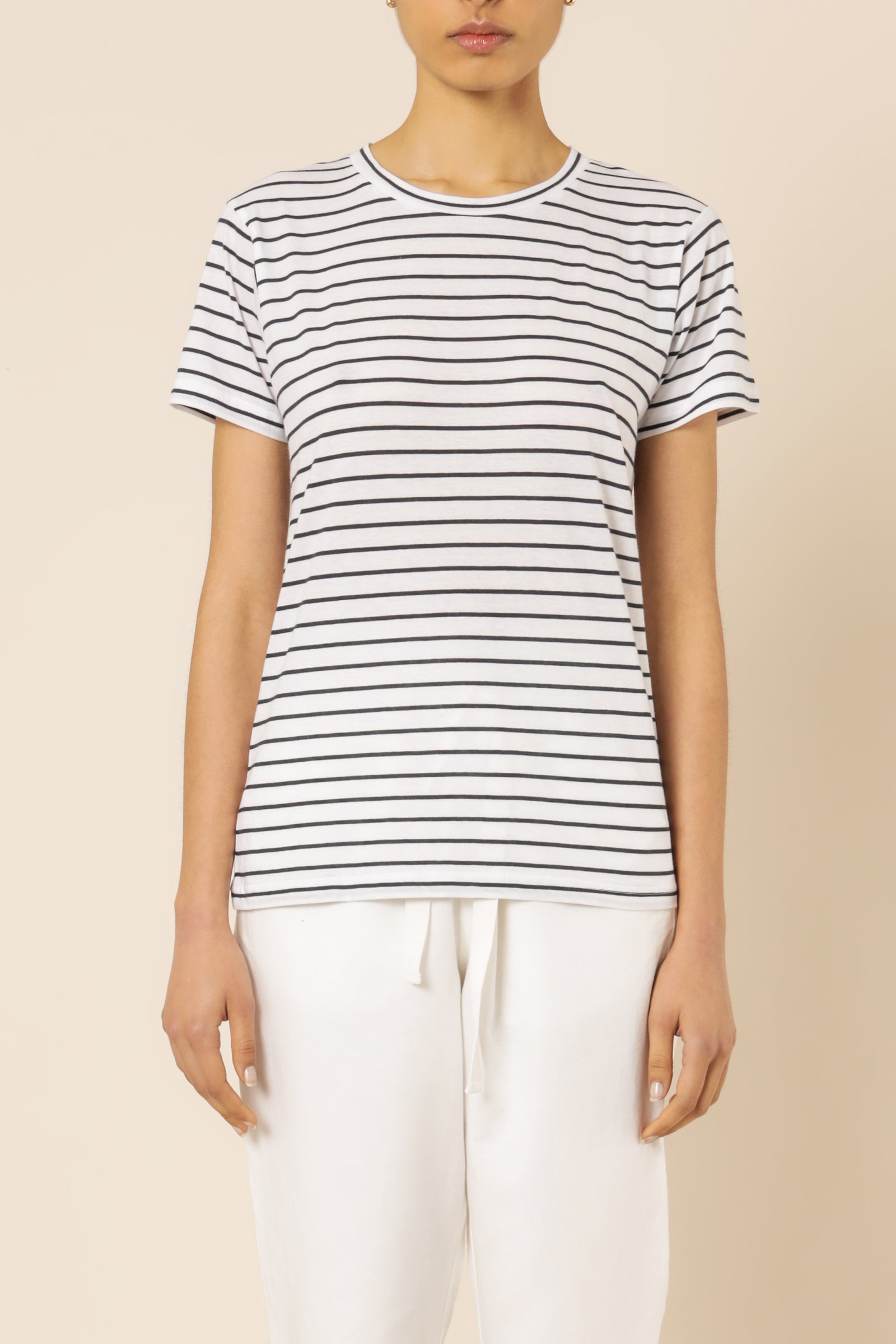 Nude Lucy Harper Organic Crew Neck Tee Navy Stripe Tees 