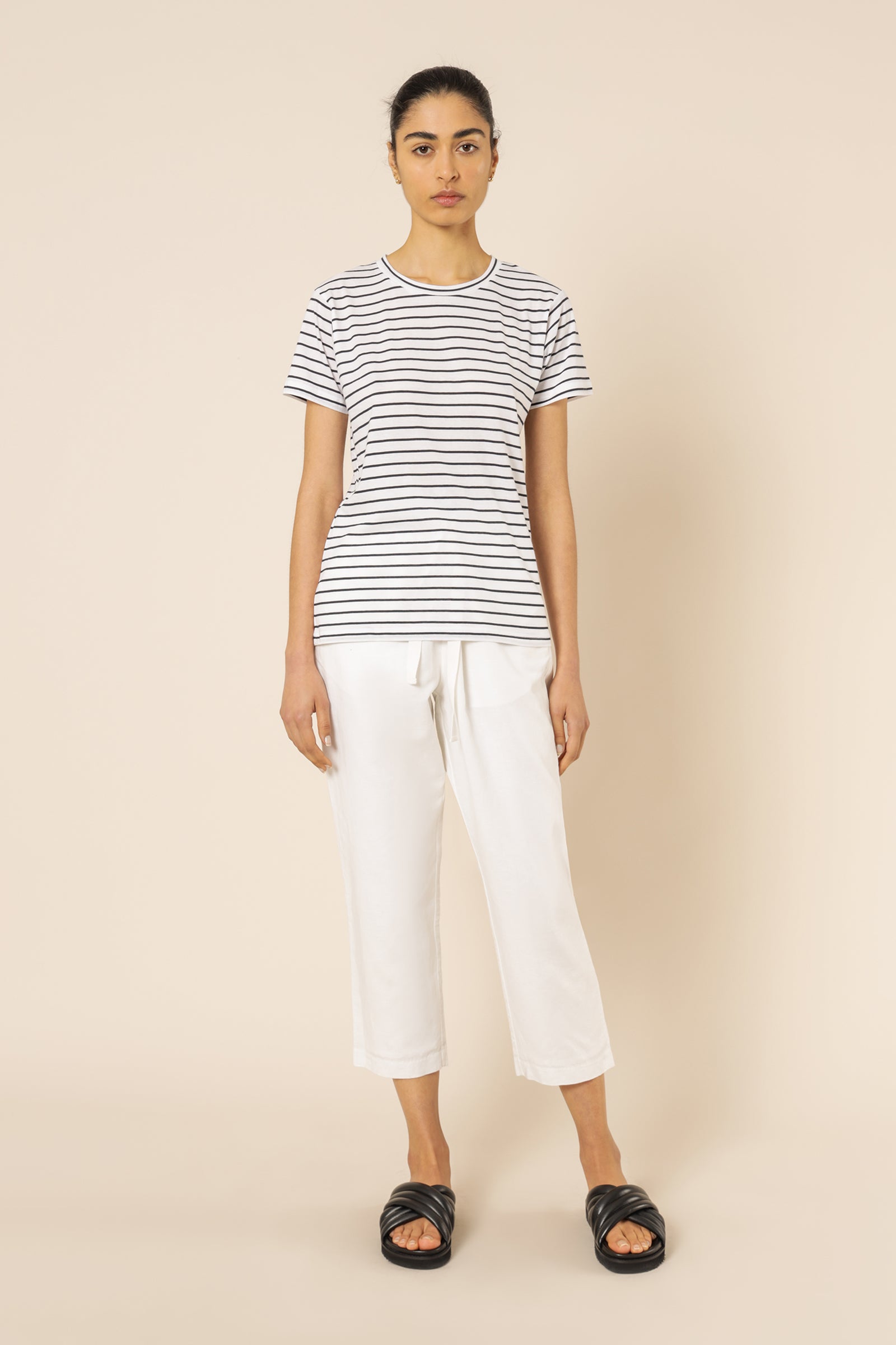 Nude Lucy Harper Organic Crew Neck Tee Navy Stripe Tees 
