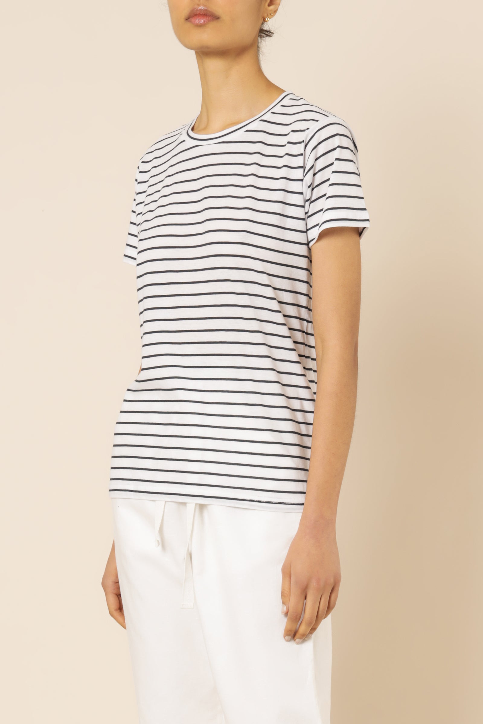 Nude Lucy Harper Organic Crew Neck Tee Navy Stripe Tees 