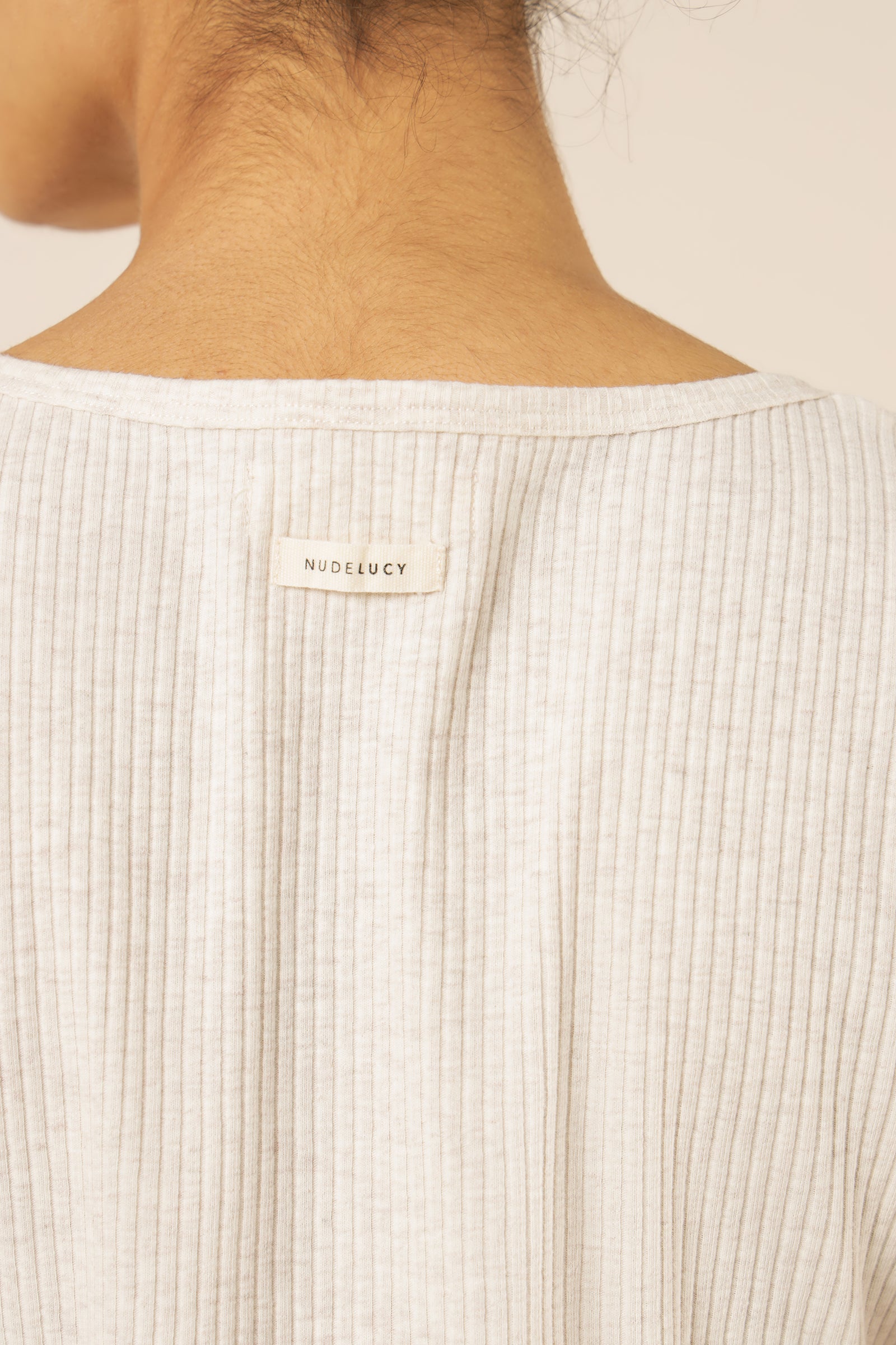 Nude Lucy Nude Ribbed Lounge Button Tee Cream Marle Top 
