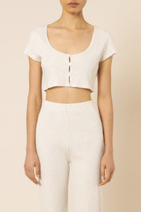 Nude Lucy nude ribbed lounge button tee cream marle top