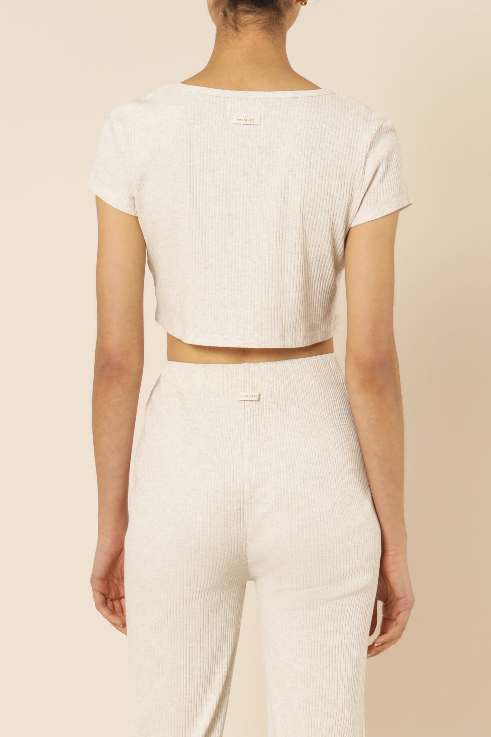 Nude Lucy Nude Ribbed Lounge Button Tee Cream Marle Top 