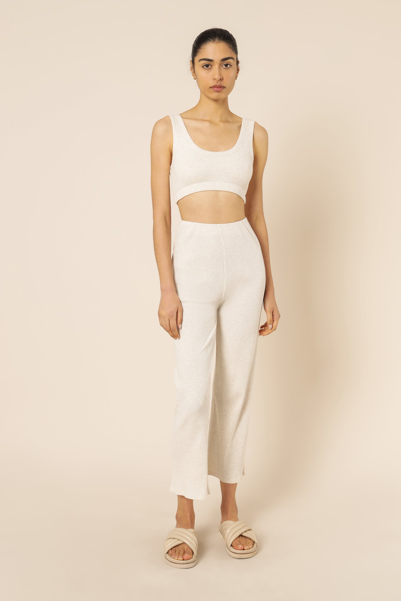 Nude Lucy Nude Ribbed Lounge Crop Top Cream Marle Top 